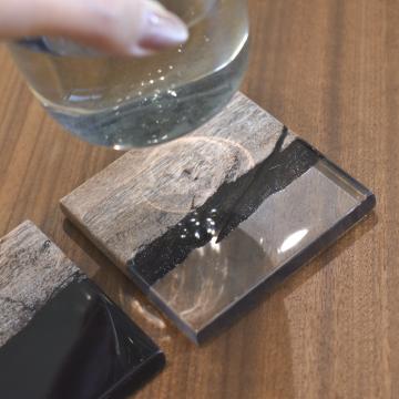 gd0073 レジンコースター 無色クリア×サペリ レジン商品 雑貨 コースター コースター